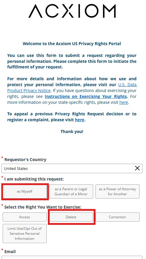 how to opt-out from acxiom - delete request form
