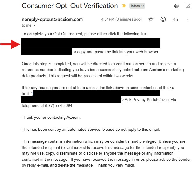 how to opt-out of acxiom - email confirmation
