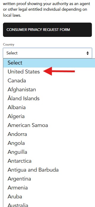 how to opt-out out of epsilon - selecting your country