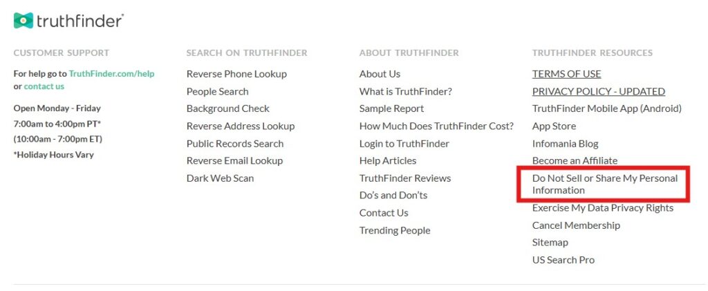 how to opt-out of truthfinder - do not sell or share my data