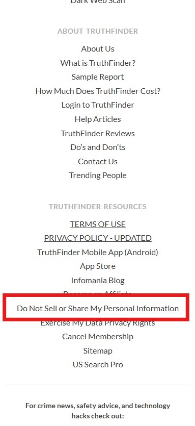 how to opt-out of truthfinder - do not sell or share my data