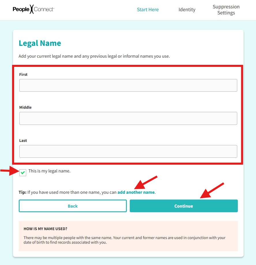 how to opt-out of truthfinder -legal name