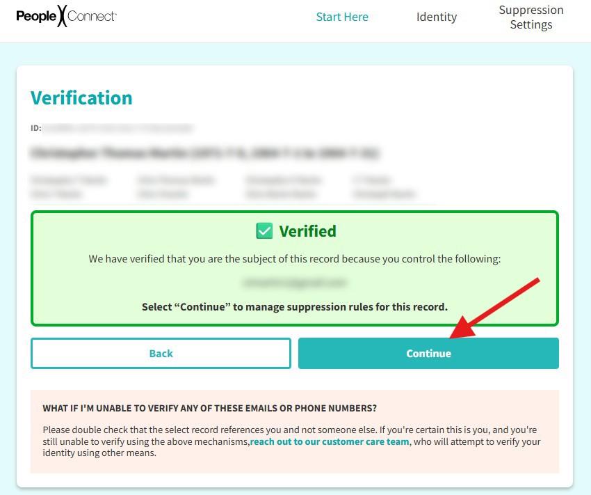 how to opt-out of truthfinder -verification successful