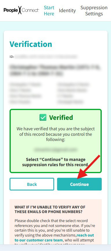 how to opt-out of truthfinder -verification successful