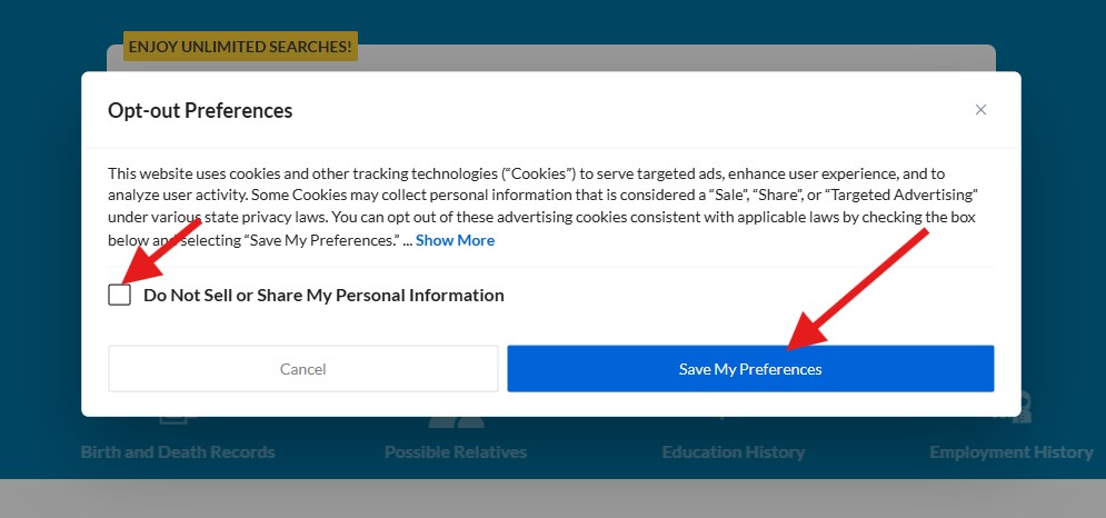 how to opt-out of truthfinder - do not sell or share preferences
