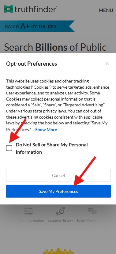 how to opt-out of truthfinder - do not sell or share preferences