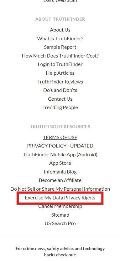 how to opt-out of truthfinder - exercise my data privacy rights