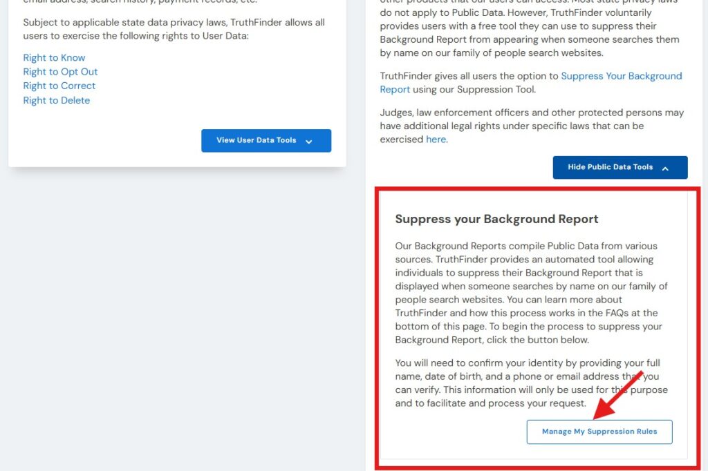 how to opt-out of truthfinder - manage suppression rules
