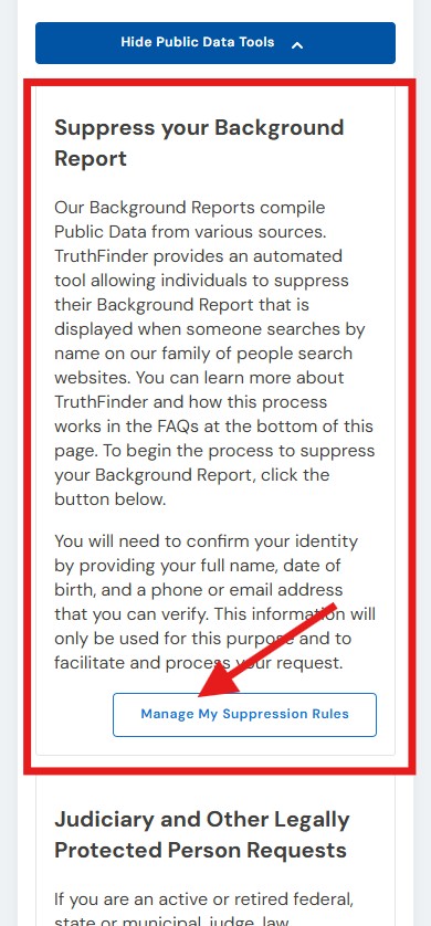 how to opt-out of truthfinder - manage suppression rules