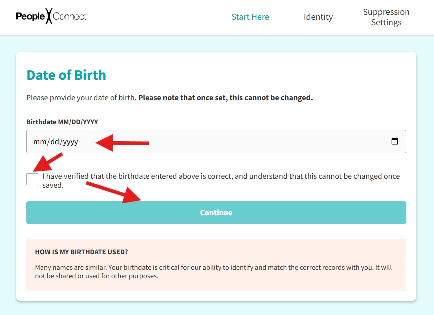 how to opt-out of truthfinder - date of birth
